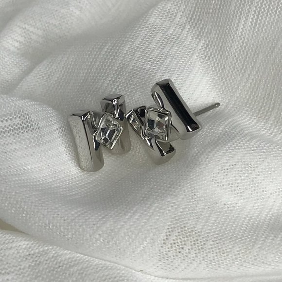 Pierced Earrings | Silver Tone w/ Crystal - Picture 4 of 9